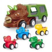 iShyan Dinosaur Truck for Kids, 5-in-1 Dinosaur Transport Carrier Truck with Music & Flashing Lights, 4 Mini Dinosaur Car Vehicles Toddler Toys for Boys,Boy Girl Gifts